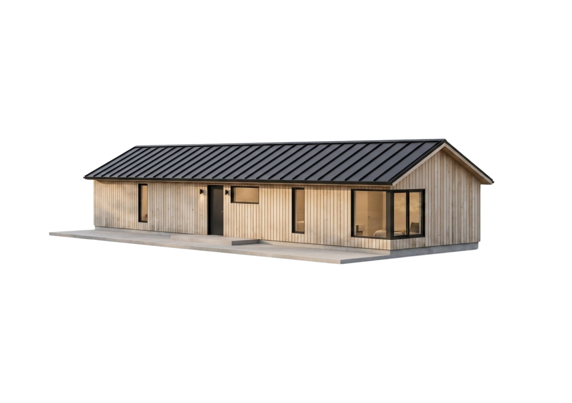 Carpathian modular ADU with vertical cedar siding and standing-seam metal roof