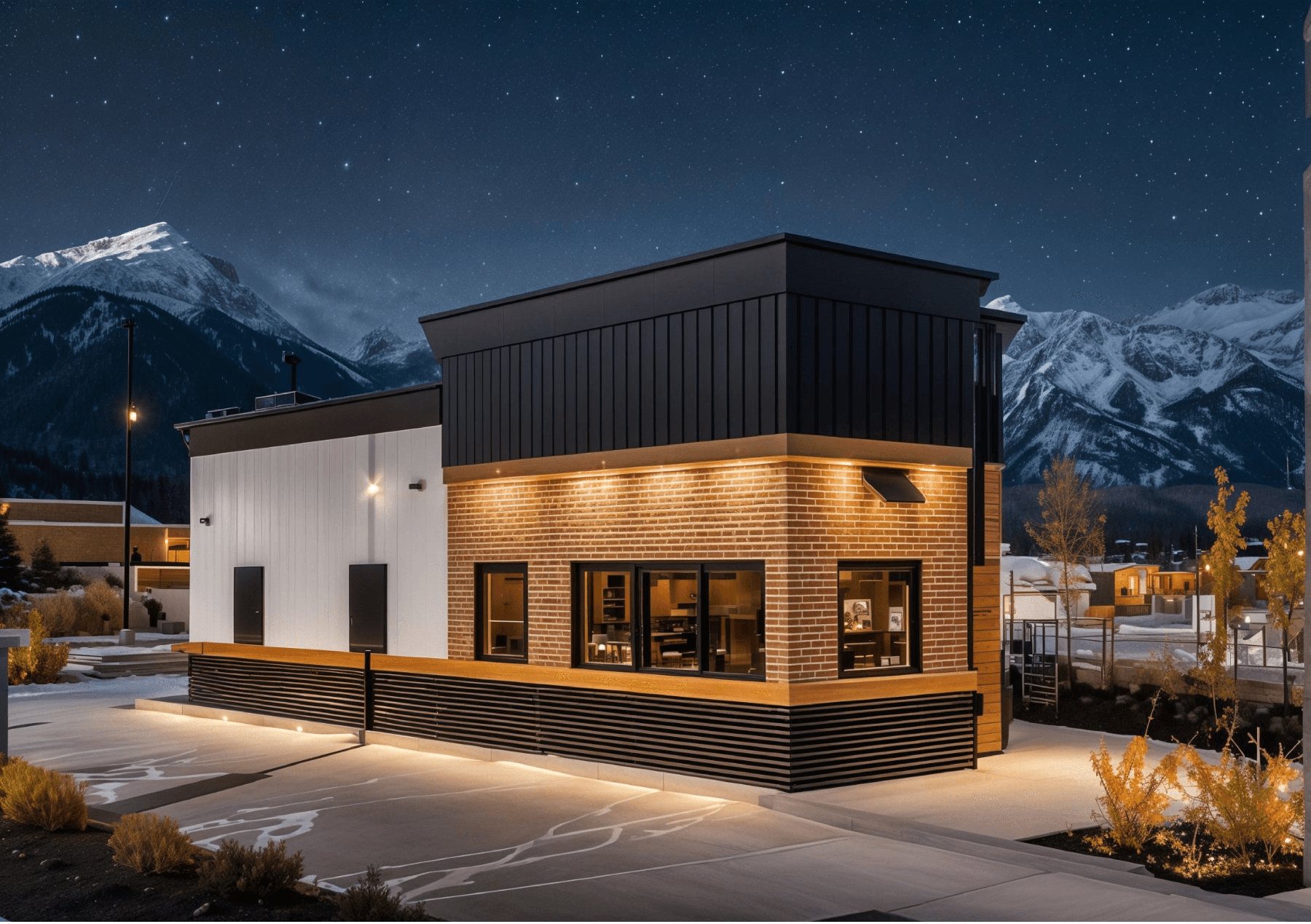 Front image of a modular drive thru restaurant.