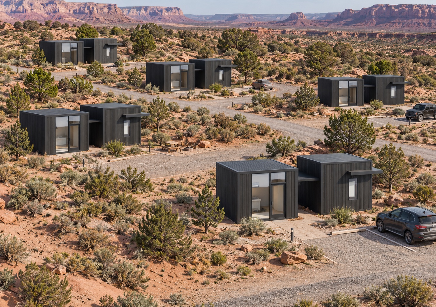 Castleton Bath Pod + Office modular community concept visualization