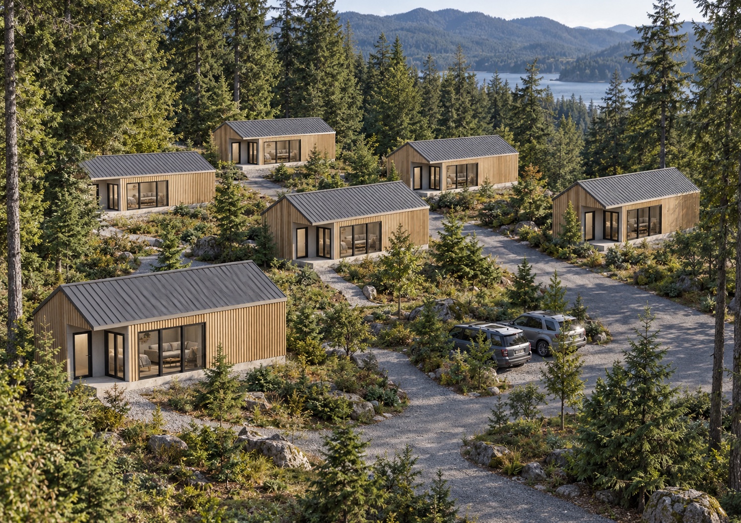 Cedar & Sauna modular community concept visualization