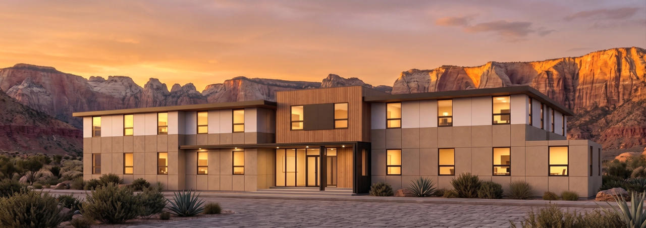 Solstice exterior at sunset